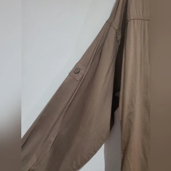 H&M dark khaki long button down tunic w roll up sleeve size 2 - Picture 5 of 6